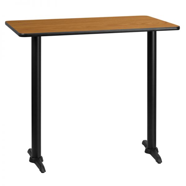 FHFXUNATTB3045T0522BGG Flash Furniture 30'' x 45'' Rectangular Natural Laminate Table Top with 5'' x 22'' Bar Height Table Bases