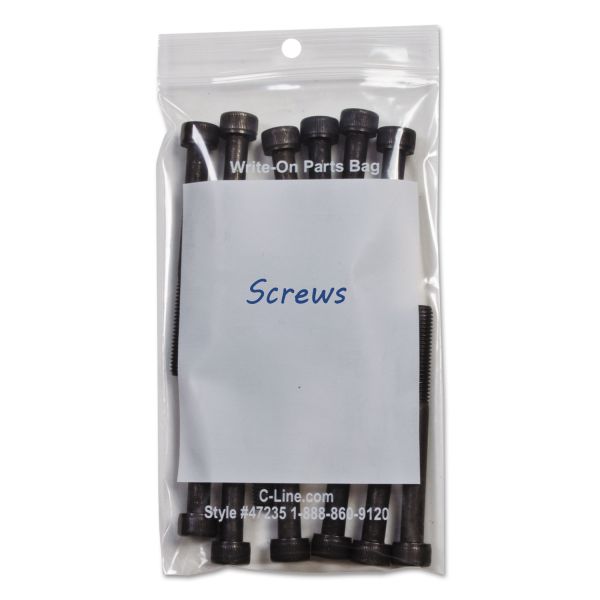 CLI47235 C-Line Write-On Recloseable Small Parts Bags, Poly, 2 Mil, 3 x 5, Clear, 1000/Carton
