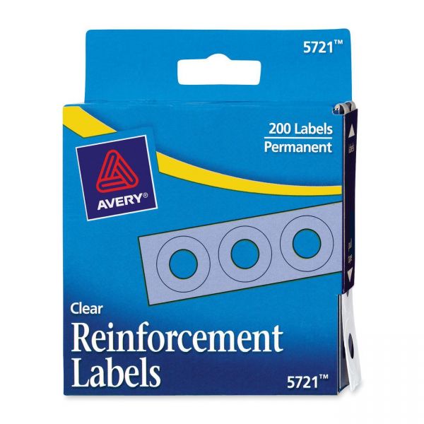 AVE05721 Avery Dispenser Pack Hole Reinforcements, 1/4" Dia, Clear, 200/Pack