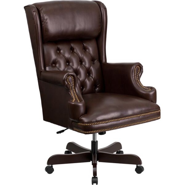 FHFCIJ600BRNGG Flash Furniture High Back Traditional Tufted Leather Executive Office Chair