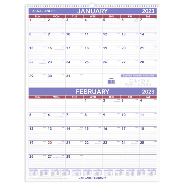 ATAGLANCE Two Month 2023 RY Wall Calendar, Large, 22" x 29