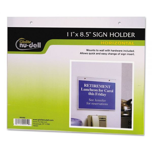 NUD38008Z NuDell Clear Plastic Sign Holder, Wall Mount, 11 X 8 1/2