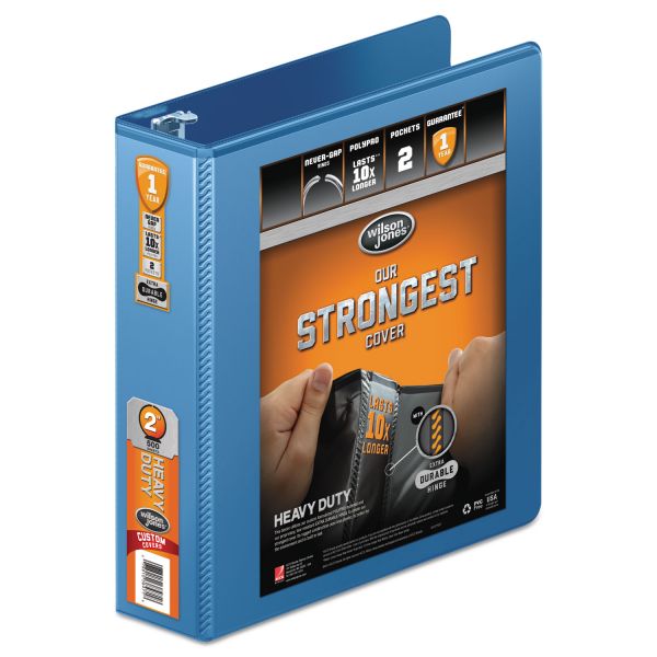 WLJ363447462 Wilson Jones Heavy-Duty 3-Ring View Binder w/Extra-Durable Hinge, 2" Capacity, Round Ring, PC Blue