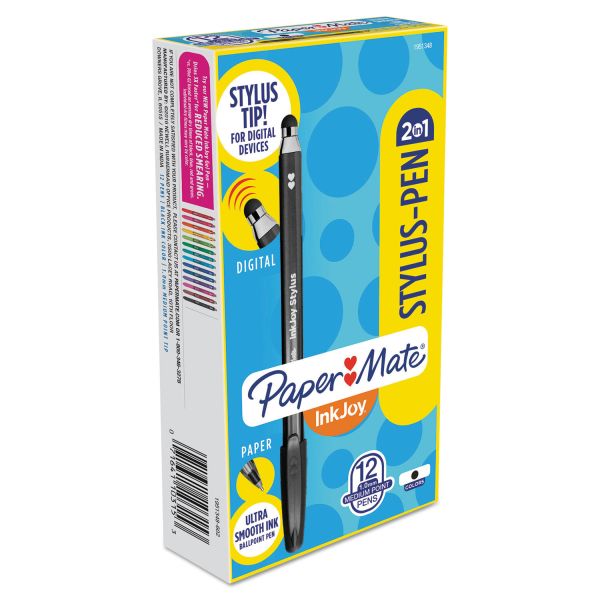 PAP1951348 Paper Mate InkJoy 100 Stick Stylus Ballpoint Pens, 1mm, Black, Dozen