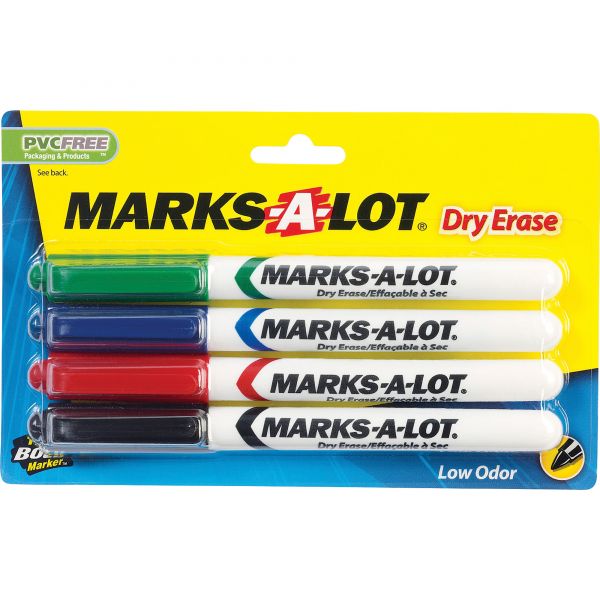 AVE24459 Avery MARK A LOT Pen-Style Dry Erase Markers, Bullet Tip, Assorted, 4/Set