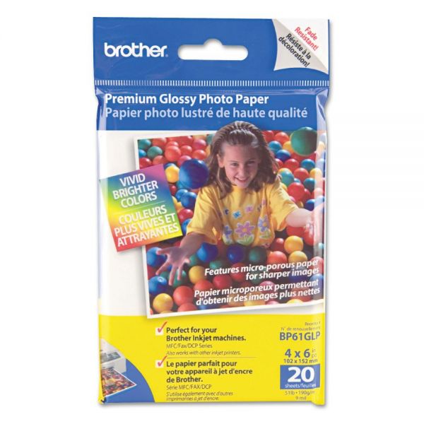 BRTBP61GLP Brother Innobella Premium Glossy Photo Paper, 51 lbs., 4 x 6, 20/Pack