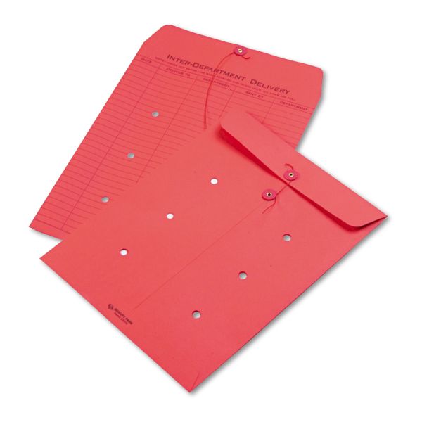 QUA63574 Quality Park Colored Paper String & Button Interoffice Envelope, 10 x 13, Red, 100/Box