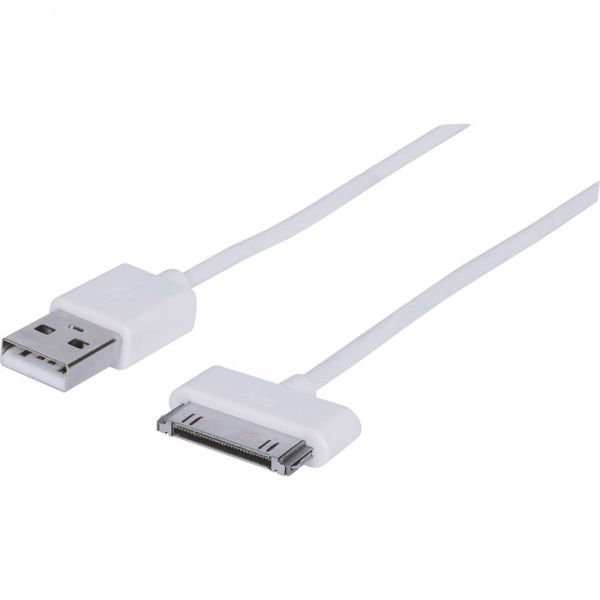 SYNX3744545 Manhattan iLynk A Male/30-pin Male USB Cable, 4', White