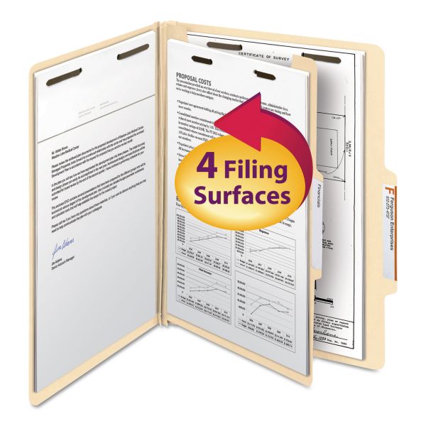 SMD13700 Smead Manila Classification Folders with 2/5 Right Tab, Letter, Four-Section, 10/Box