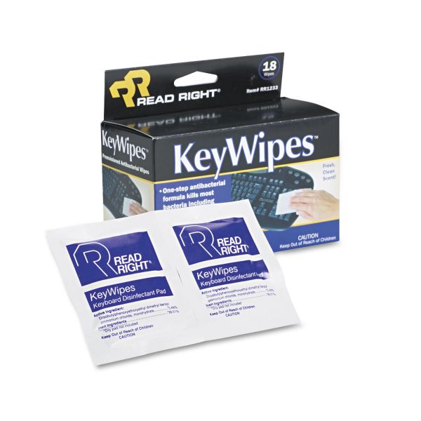 REARR1233 Read Right KeyWipes Keyboard & Hand Cleaner Wet Wipes, 5 x 6 7/8, 18/Box