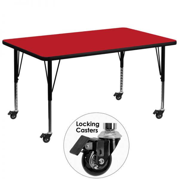 FHFXUA3672RECREDHPCASGG Flash Furniture Mobile Height Adjustable Rectangular Activity Table