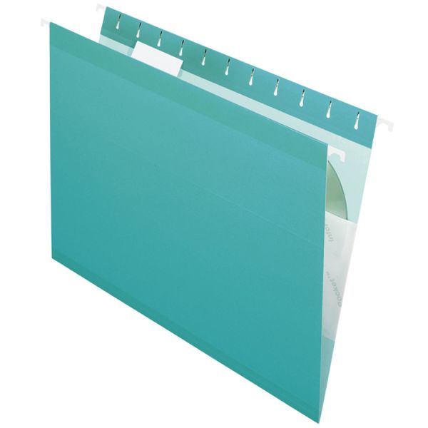 PFX415215AQU Pendaflex Reinforced Hanging Folders, 1/5 Tab, Letter, Aqua, 25/Box