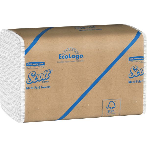 KCC01804 Scott Multi-Fold Paper Towels with Absorbency Pockets, 9 1/5 x 9 2/5, 1-Ply, White, 250 Sheets/Pack, 16 Packs/Carton