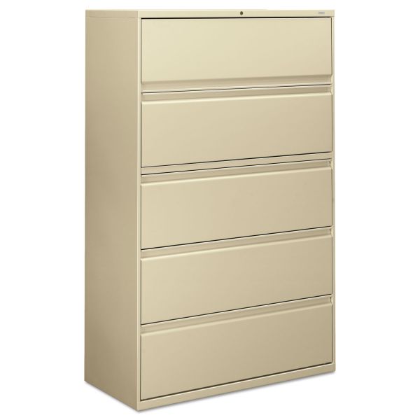 HON895LL HON 800 Series Five-Drawer Lateral File, Roll-Out/Posting Shelves, 42w x 67h, Putty