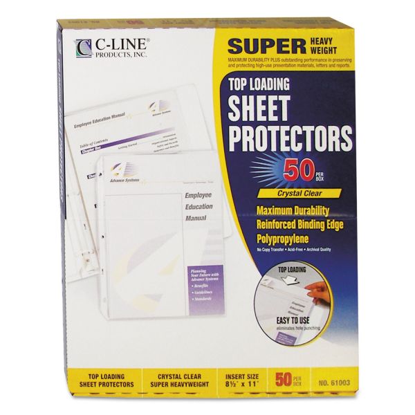 CLI61003 C-Line Top Loading Polypropylene Sheet Protector, Letter, Super Heavyweight, Clear, 50/Box