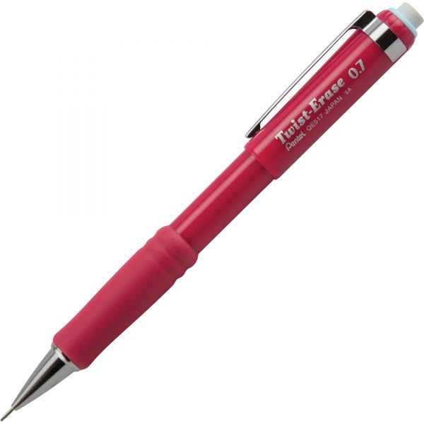 PENQE517B Pentel Twist-Erase III Mechanical Pencil, 0.7 mm, Red Barrel