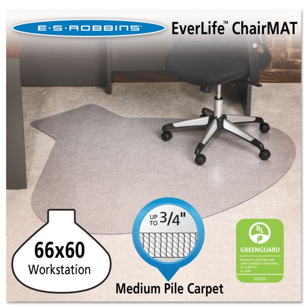 ESR122775 ES Robbins EverLife Chair Mats For Medium Pile Carpet, Contour, 66 x 60, Clear