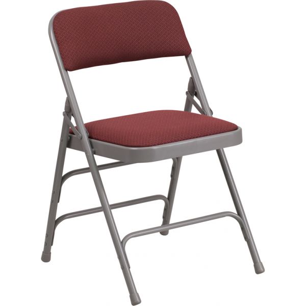 FHFAWMC309AFBGGG Flash Furniture HERCULES Series Curved Triple Braced & Double Hinged Burgundy Patterned Fabric Upholstered Metal Folding Chair