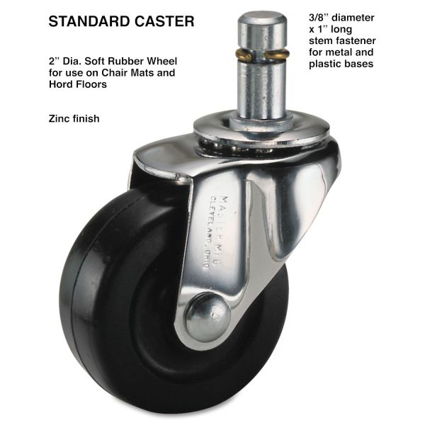 MAS32001 Master Caster Standard Casters, Soft Rubber, K Stem, 75 lbs./Caster, 4/Set
