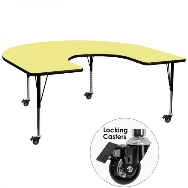 FHFXUA6066HRSEYELTPCASGG Flash Furniture Mobile Height Adjustable Horseshoe Shaped Activity Table