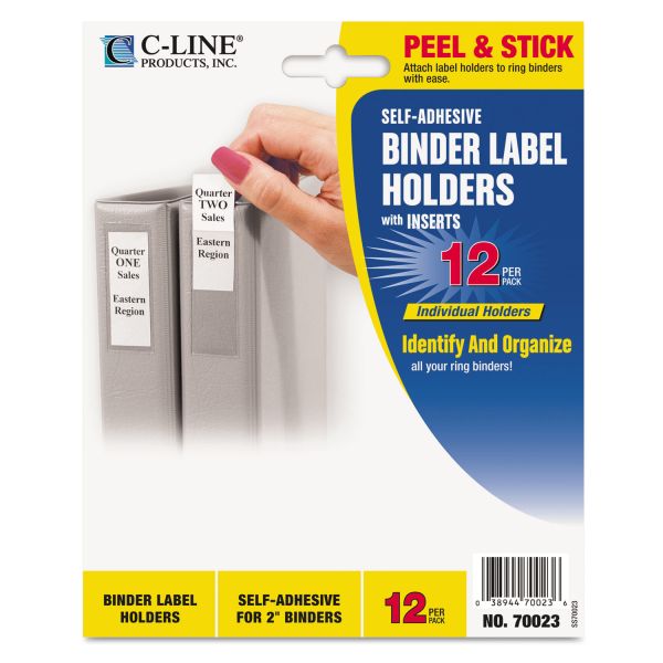 CLI70023 C-Line Self-Adhesive Ring Binder Label Holders, Top Load, 2 5/16 x 3 1/16, Clear, 12/PK