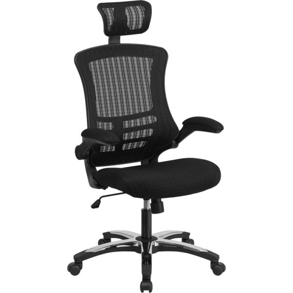FHFBLX5HGG Flash Furniture High Back Mesh Executive Office Chair with Flip-Up Arms and Chrome-Nylon Designer Base