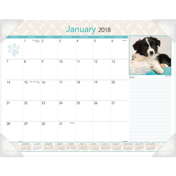 AAGDMD16632 AT-A-GLANCE Puppies Monthly Desk Pad Calendar, 22 x 17, 2018
