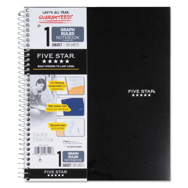 MEA06190 Five Star Wirebound Quadrille Notebook, 11 x 8 1/2, 100 Sheets, Assorted