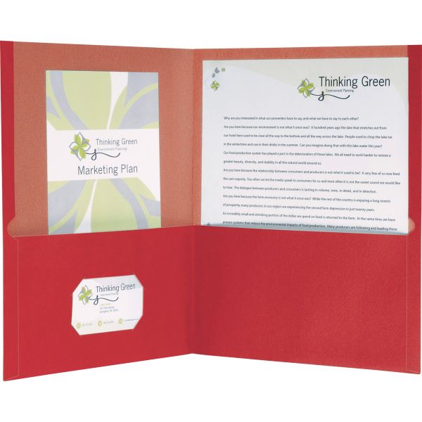 OXF78511 Earthwise by Oxford 100% Recycled Paper Twin-Pocket Portfolio, 100-Sheet Capacity, Red, 25/Box