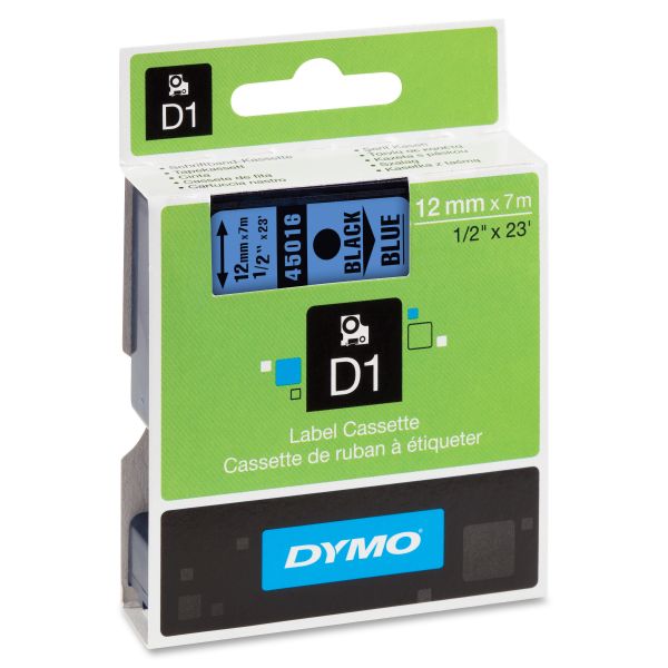 DYM45016 DYMO D1 High-Performance Polyester Removable Label Tape, 1/2" x 23 ft, Black on Blue