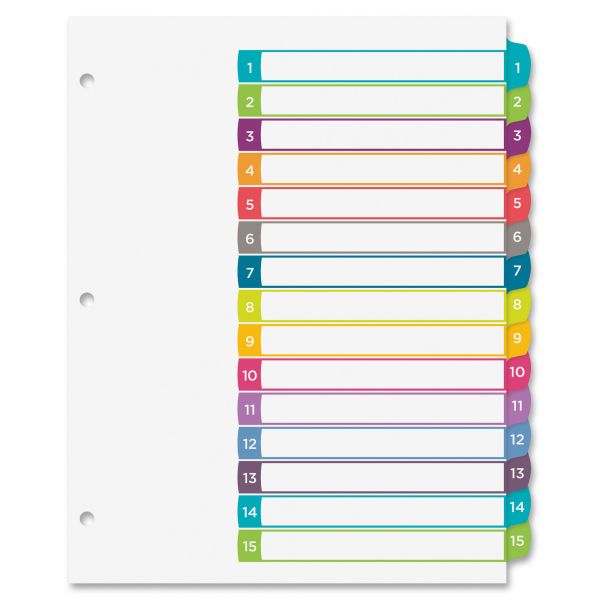 AVE11845 Avery Ready Index Table of Contents Dividers, Multicolor Tabs, 1-15, Letter