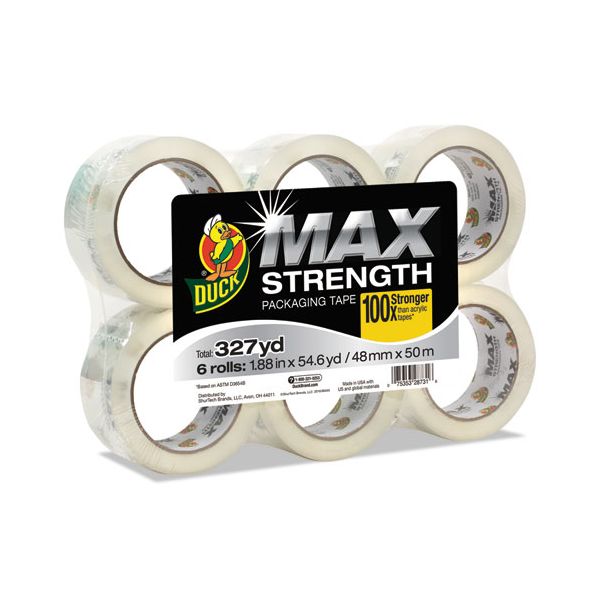 DUC241513 Duck MAX Packaging Tape, 1.88" x 54.6 yds, 3" Core, Crystal Clear, 6/Pack