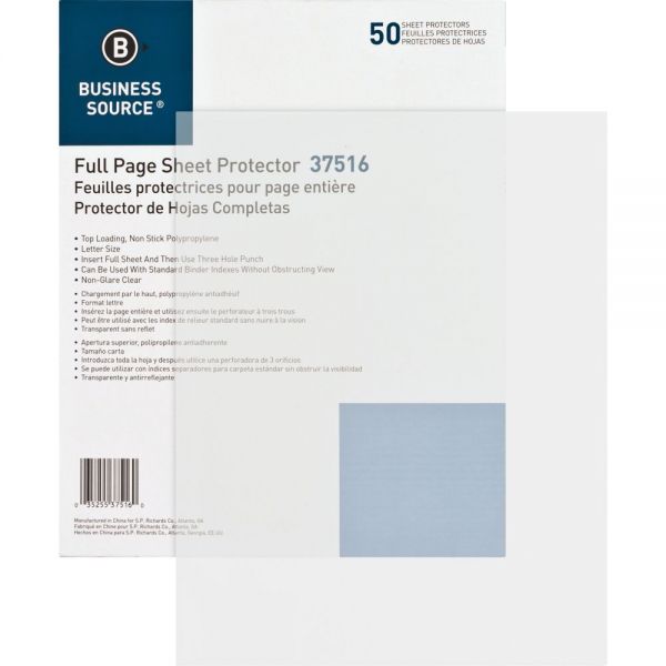 BSN37516 Business Source Non-Punched Non-Glare Sheet Protectors