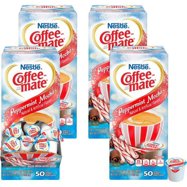 NES76060CT Coffee-mate Liquid Coffee Creamer, Peppermint Mocha, 0.375 oz Mini Cups, 50/Box, 4/Carton