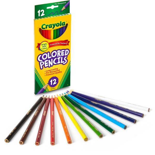 CYO684012 Crayola Long Barrel Colored Woodcase Pencils, 3.3 mm, 12 Assorted Colors/Set