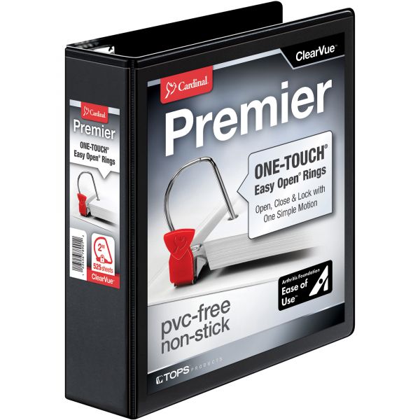 CRD10321 Cardinal Easy-Open ClearVue Locking 3-Ring View Binder, 2" Capacity, Slant-D Ring, Black