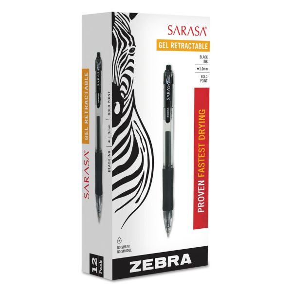ZEB46610 Zebra Sarasa Retractable Gel Pen, Black Ink, Bold, Dozen