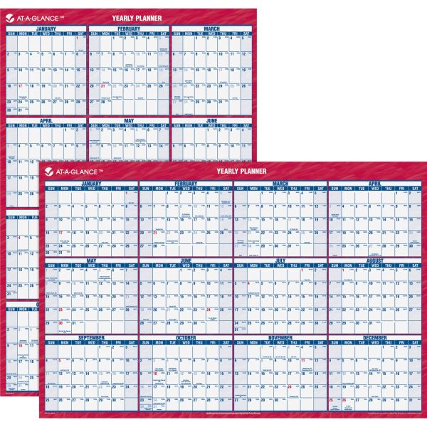 AAGPM2628 AT-A-GLANCE Erasable Vertical/Horizontal Wall Planner, 24 x 36, Blue/Red, 2019
