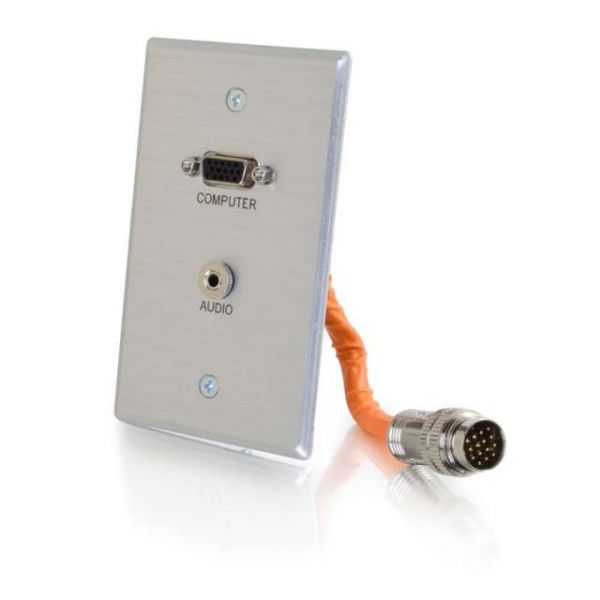 SYNX3636973 C2G RapidRun VGA (HD15) + 3.5mm Single Gang Wall Plate - Aluminum