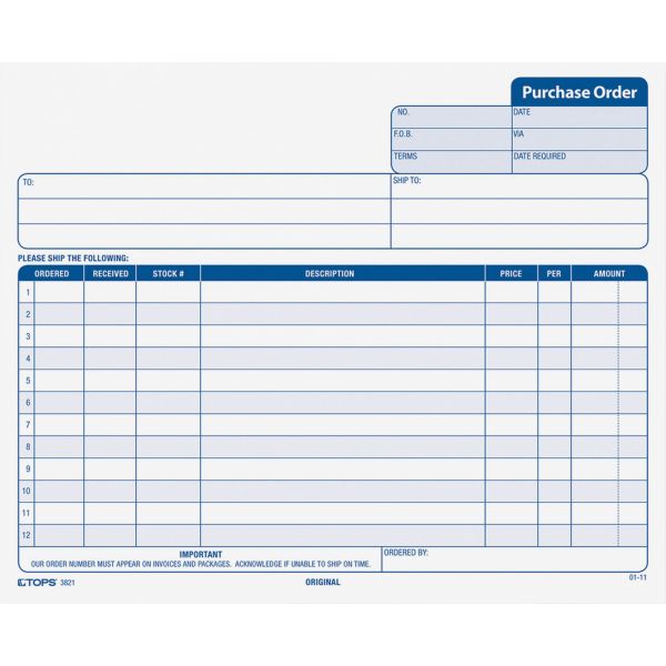 TOP3821 TOPS Purchase Order Form