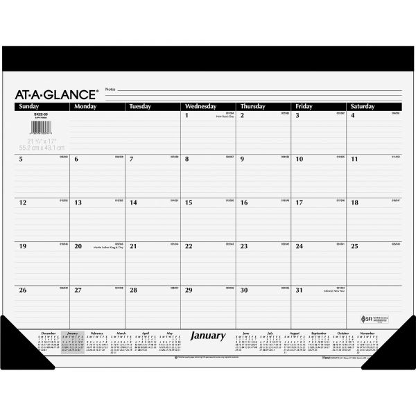 AAGSK2200 AT-A-GLANCE Monthly Refillable Desk Pad, 22 x 17, White, 2019