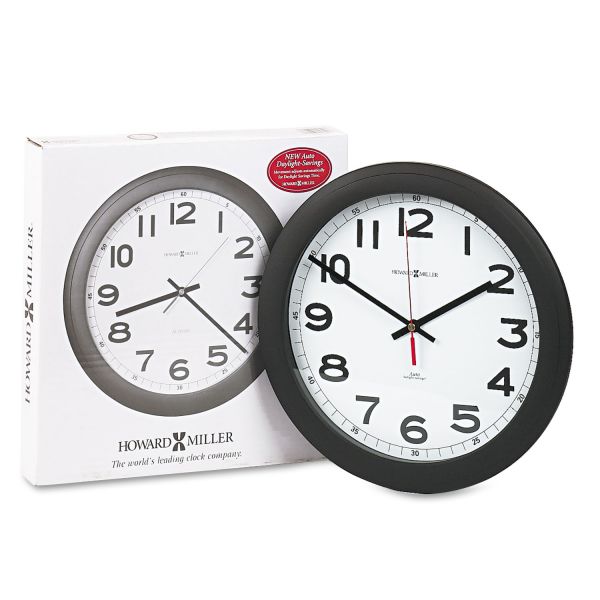 MIL625320 Howard Miller Norcross Auto Daylight-Savings Wall Clock, 12-1/4", Black, 1 AA