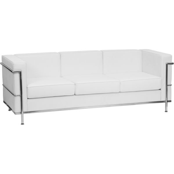 FHFZBREGAL8103SOFAWHGG Flash Furniture HERCULES Regal Series Contemporary Melrose White Leather Sofa with Encasing Frame