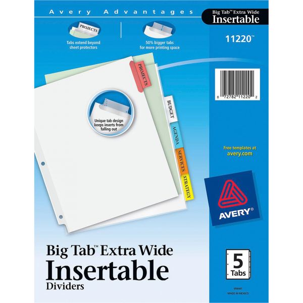 AVE11220 Avery Insertable Big Tab Dividers, 5-Tab, Multi-color Tab, Letter, 1 Set