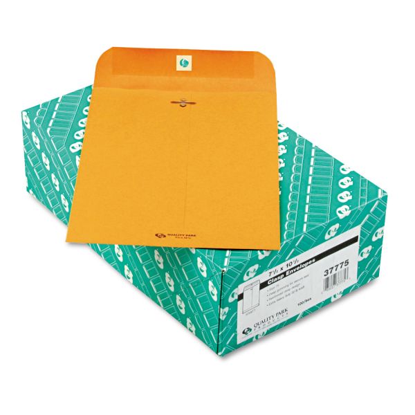 QUA37775 Quality Park Clasp Envelope, 7 1/2 x 10 1/2, 32lb, Brown Kraft, 100/Box