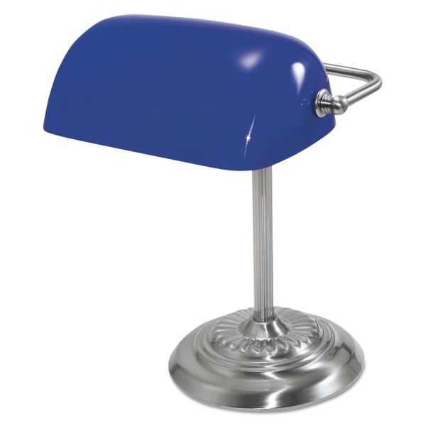 LEDL557BL Ledu Traditional Incandescent Banker's Lamp, Blue Glass Shade, 13"h, Chrome Base