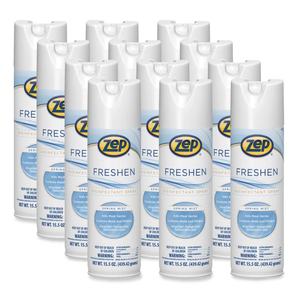 Zep Freshen Disinfectant Spray, Spring Mist, 15.5 oz Aerosol Spray, 12