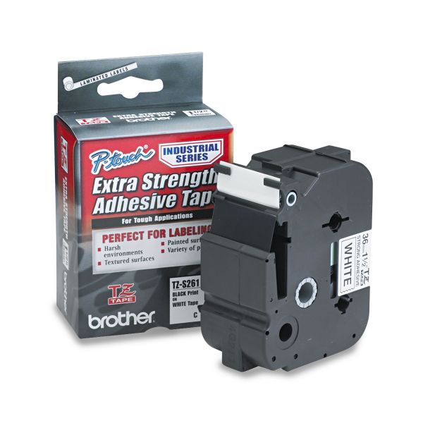 BRTTZES261 Brother P-Touch TZ Extra-Strength Adhesive Laminated Labeling Tape, 1-1/2"w, Black on White