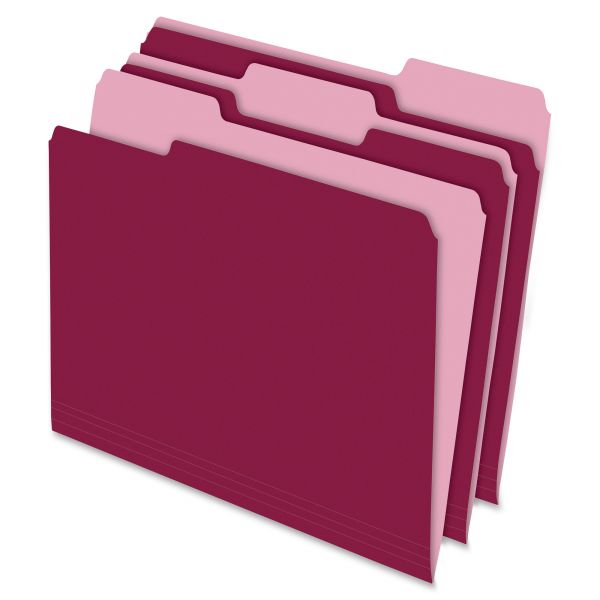 PFX15213BUR Pendaflex Colored File Folders, 1/3 Cut Top Tab, Letter, Burgundy/Light Burgundy, 100/Box