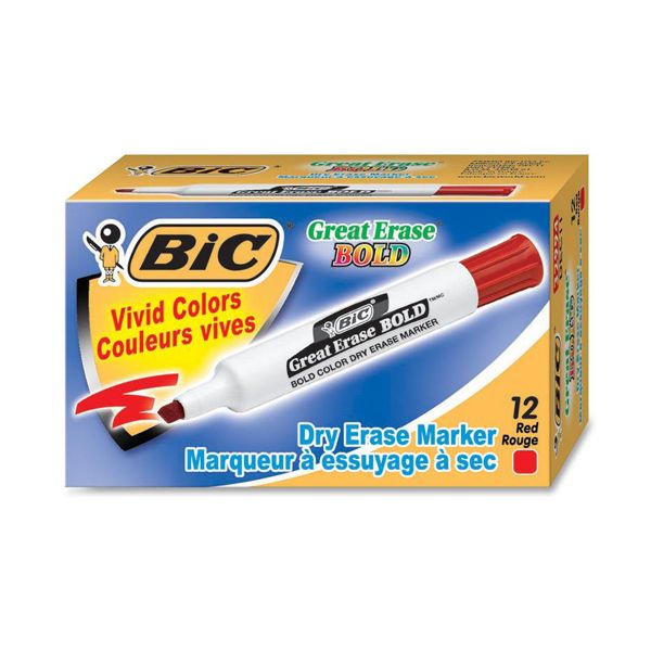 BICDEC11RD BIC Great Erase Bold Tank-Style Dry Erase Marker, Chisel Tip, Red, Dozen